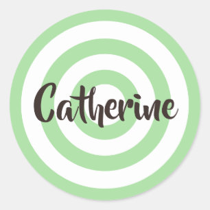 Pegatina Redonda Círculos verdes y blancos sabios nombre marrón osc