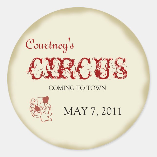 Pegatina Redonda Circus Childrens Birthday Sticker (Anverso)