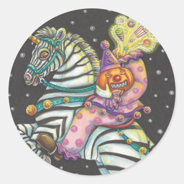 PEGATINA REDONDA CIRCUS CLOWN, PEGATINAS ZEBRA UNICORN (Anverso)