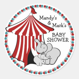 Pegatina Redonda Circus Tent Baby Elephant