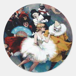 Pegatina Redonda Circus vintage poster ballerina perros trapez