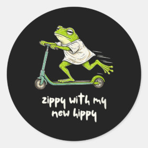 Pegatina Redonda Cirugía de reemplazo de cadera Rana Zippy con nuev