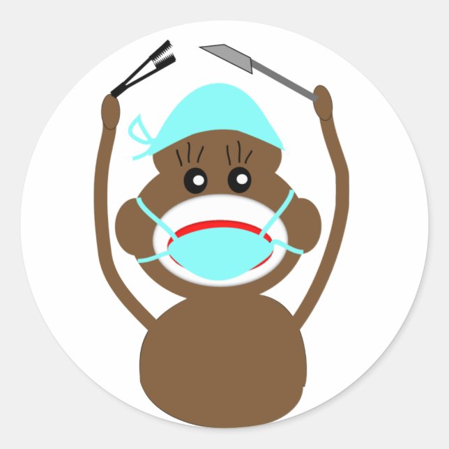 Pegatina Redonda Cirugía general de Sock Money—Adorable (Anverso)