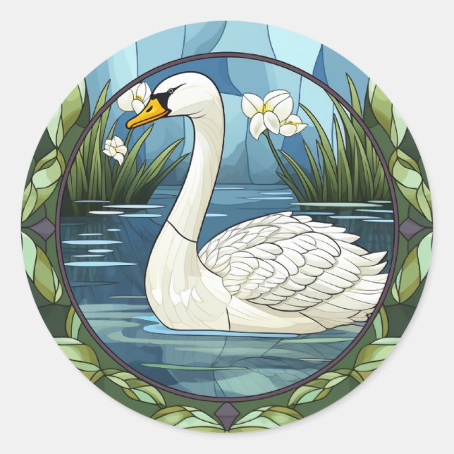 Pegatina Redonda Cisne blanco de vidrio templado dulce (Anverso)