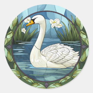Pegatina Redonda Cisne blanco de vidrio templado dulce