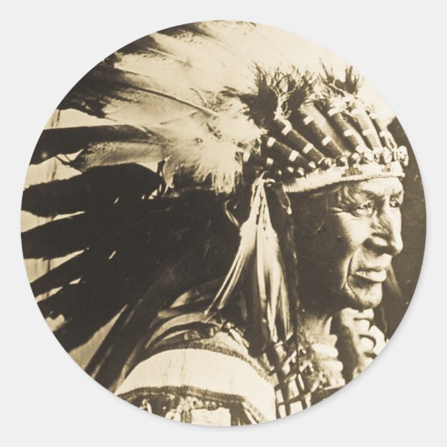 Pegatina Redonda Cisne blanco jefe de Lakota Sioux (Anverso)