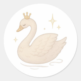 Pegatina Redonda Cisne con corona