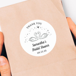 Pegatina Redonda Cisne Dibujado a Mano Elegante Agradecimiento para