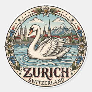 Pegatina Redonda Cisne en Zurich Suiza