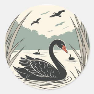 Pegatina Redonda Cisne negro elegante