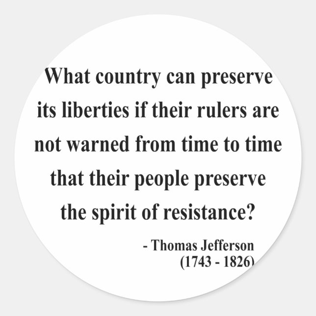 Pegatina Redonda Cita 16a de Thomas Jefferson (Anverso)