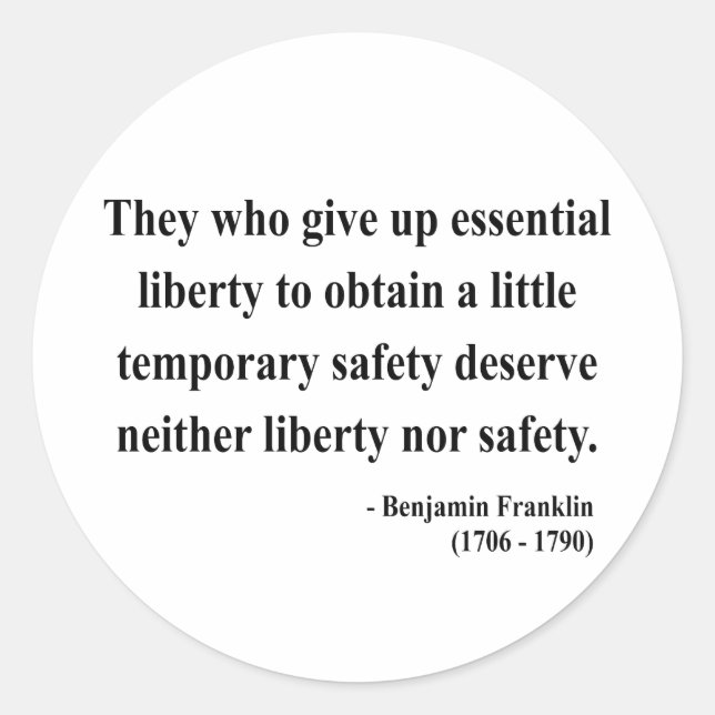 Pegatina Redonda Cita 1 a de Ben Franklin (Anverso)