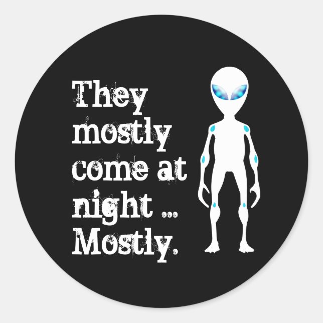 Pegatina Redonda Cita alienígena blanco negro (Anverso)