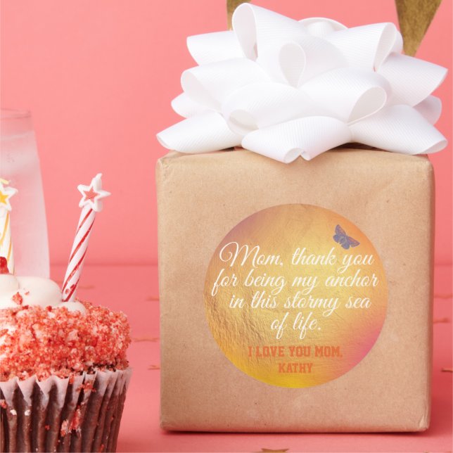 Pegatina Redonda Cita blanca dorada Día de la Madre moderno único (Fiesta)