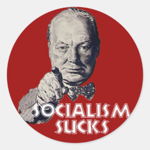 Pegatina Redonda Cita de Churchill: ¡El socialismo chupa!