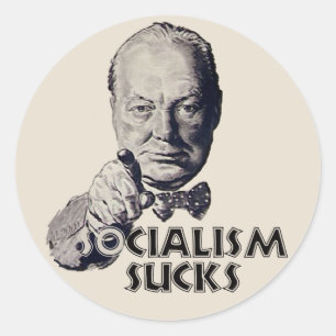 Pegatina Redonda Cita de Churchill: ¡El socialismo chupa!