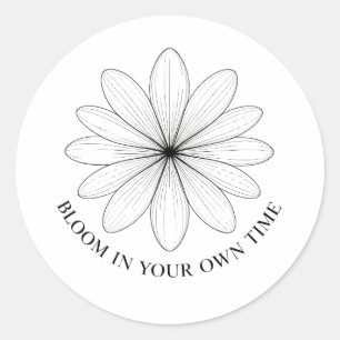 Pegatina Redonda Cita de Flor Minimalista Florece a Tu Propio Ritmo