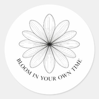 Pegatina Redonda Cita de Flor Minimalista Florece a Tu Propio Ritmo