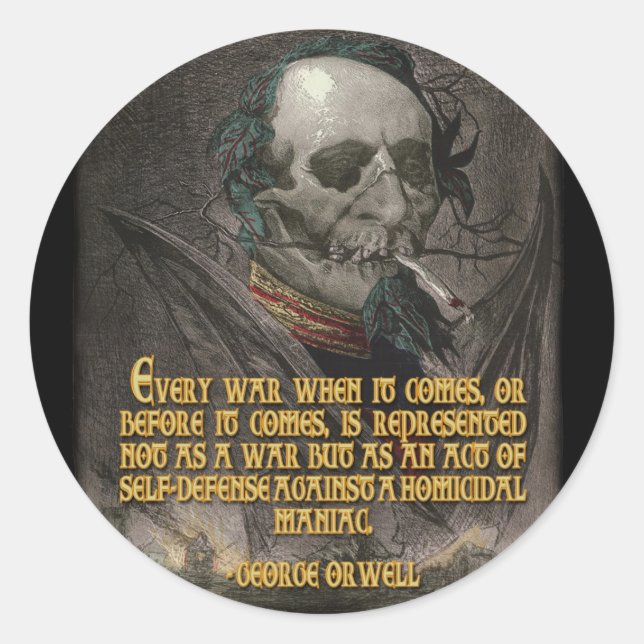 Pegatina Redonda Cita de George Orwell sobre propaganda en tiempo d (Anverso)
