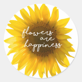 Pegatina Redonda Cita de girasol "las flores son felicidad"