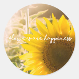 Pegatina Redonda Cita de girasol "las flores son felicidad"