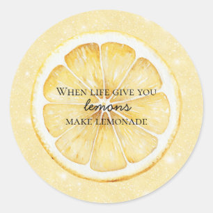 Pegatina Redonda Cita de Glitter Vida Blanca Te Da Limones