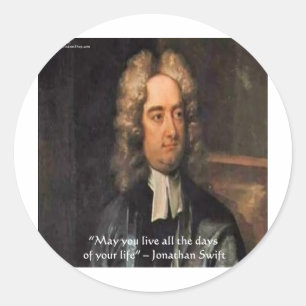 Pegatina Redonda Cita de humor de Jonathan Swift en vivo