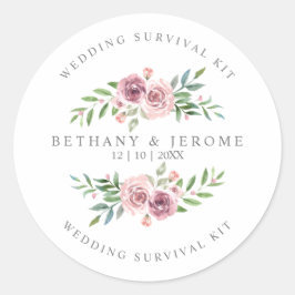Pegatina Redonda Cita de kit de supervivencia de boda en Garland fl