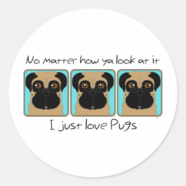 Pegatina Redonda Cita de Love Pugs y graciosos insectos mirando a s (Anverso)