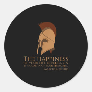 Pegatina Redonda Cita De Marcus Aurelius Sobre La Felicidad - Roman
