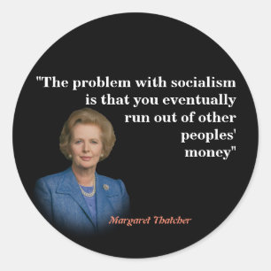 Pegatina Redonda Cita De Margaret Thatcher Sobre El Socialismo