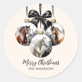 Pegatina Redonda Cita de Navidades negros y dorados de caballos
