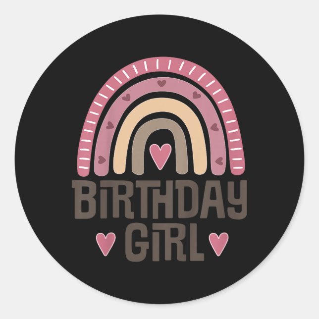 Pegatina Redonda Cita de niña de cumpleaños Boho Arcoíris (Anverso)