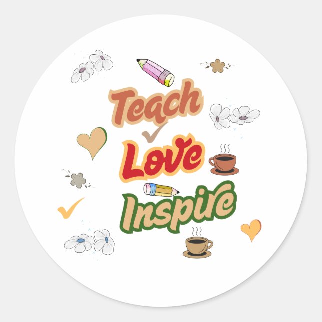 Pegatina Redonda Cita de profesor de Teach Love Inspire Retro (Anverso)