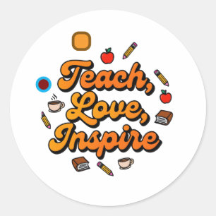 Pegatina Redonda Cita de profesor de Teach Love Inspire Retro