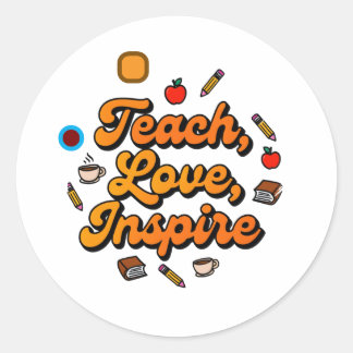 Pegatina Redonda Cita de profesor de Teach Love Inspire Retro