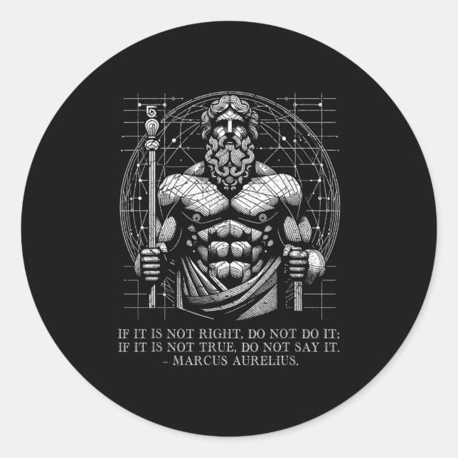 Pegatina Redonda Cita De Sabiduría De Marcus Aurelius Stoicism. Sé  (Anverso)