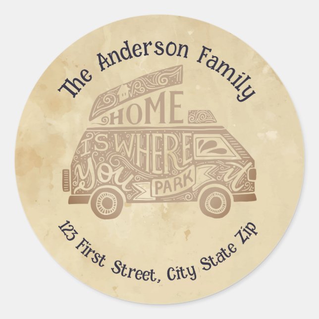 Pegatina Redonda Cita de vida de Camper Van Camping (Anverso)