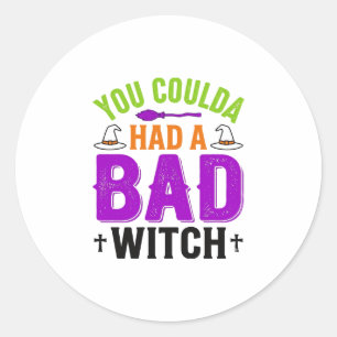 Pegatina Redonda Cita divertida de bruja mala de Halloween Diseño d