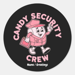 Pegatina Redonda Cita divertida de dulces de Halloween Crew de segu