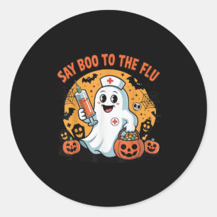 Pegatina Redonda Cita Divertida de Halloween Di Boo a la Gripe Vacu