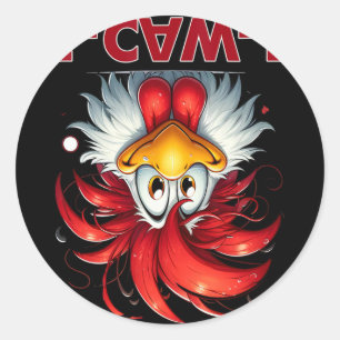Pegatina Redonda Cita divertida de humor de pollo F-caw-f Gallo Mem