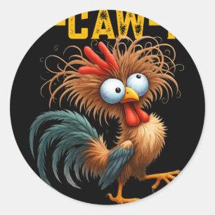 Pegatina Redonda Cita divertida de humor de pollo F-caw-f Gallo Mem