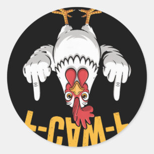 Pegatina Redonda Cita divertida de humor de pollo F-caw-f Gallo Mem