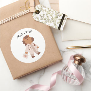 Pegatina Redonda Cita divertida de humor de veterinario y cuidado d