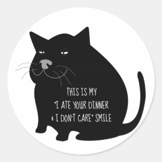 Pegatina Redonda Cita divertida de Smug Fat Black Cat
