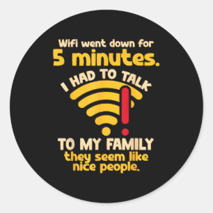 Pegatina Redonda Cita divertida de Wifi caída para nerds informátic