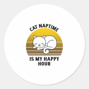 Pegatina Redonda Cita graciosa de gato Cat Naptime es mi hora feliz