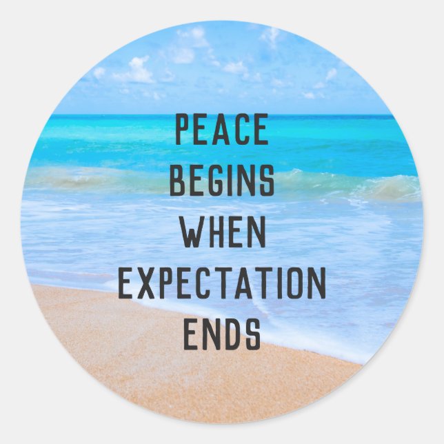 Pegatina Redonda Cita inspiradora con escena de playa tropical (Anverso)