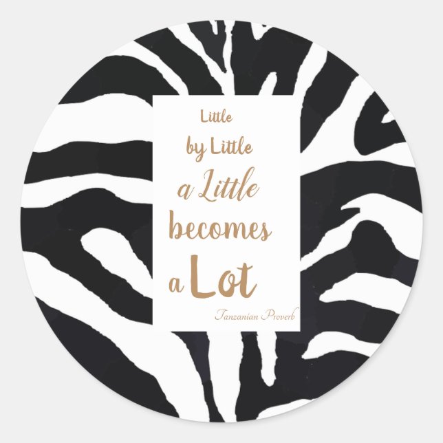 Pegatina Redonda Cita Inspiradora en blanco y negro. (Anverso)